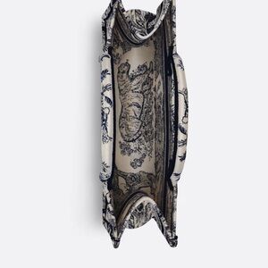 DIOR style BOOK TOTE- Ecru & Blue Toile de Jouy Embroidery, Medium